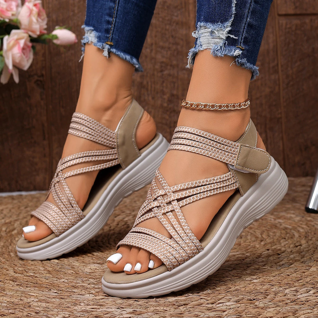 Women Sandals Summer Outdoor Casual Sandals Fashion Open Toe Elastic Sports Shoes Non Slip Thick-Soled Wedges Shoes for Women Zpaxo Khaki 39