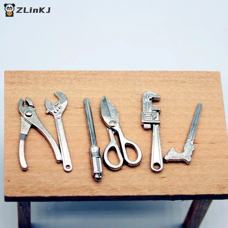 ▶6/8Pcs 1:12 Dollhouse Mini Alloy Adjustable Wrench Pliers Tools Set Miniature Repair Model Scene Props Doll House Decor Toy Zpaxo