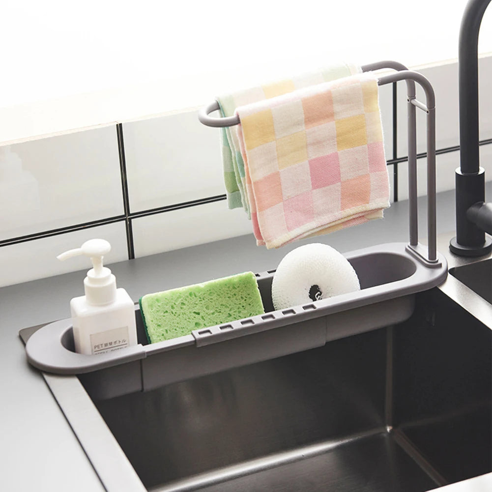 Telescopic Soap Sponge Drain Rack Adjustable Drainer Sink Tray