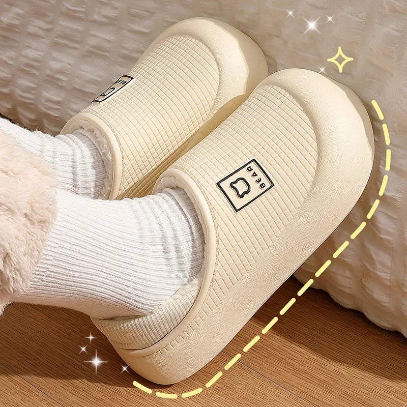 Waterproof Cotton Shoes Women Indoor Plush Warm Bags Slippers