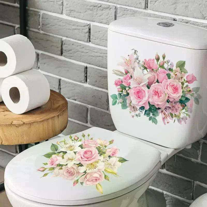 Bathroom Decoration Stickers Flower Pattern Toilet Stickers Decor Self-adhesive Wallpaper Removable PVC Waterproof Sticker Zpaxo
