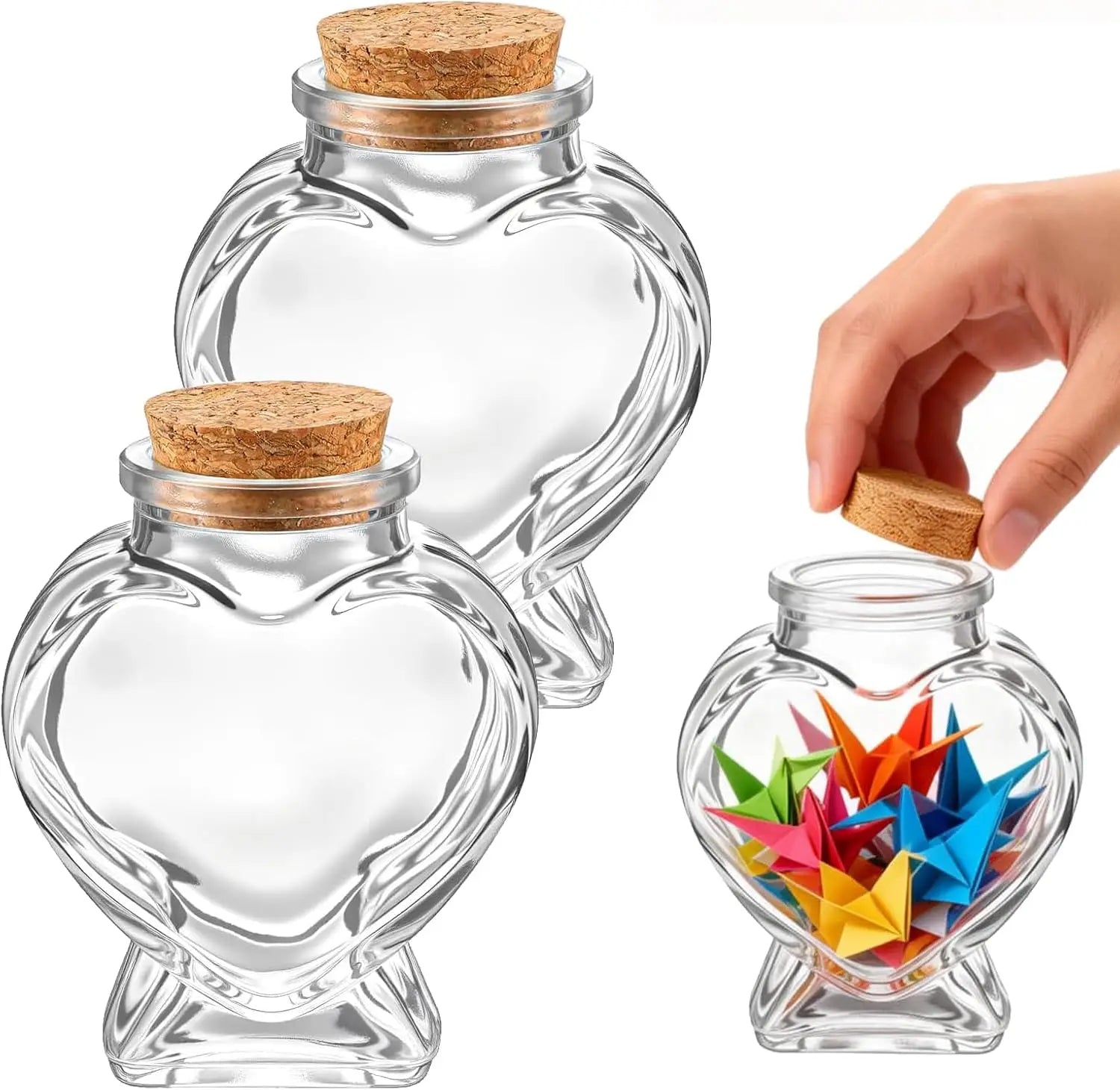 1PC Empty Mini Glass Heart Shape Jars with Cork Stoppers Decorative Glass Bottles for DIY Art Crafts Decoration Party Supplies Zpaxo