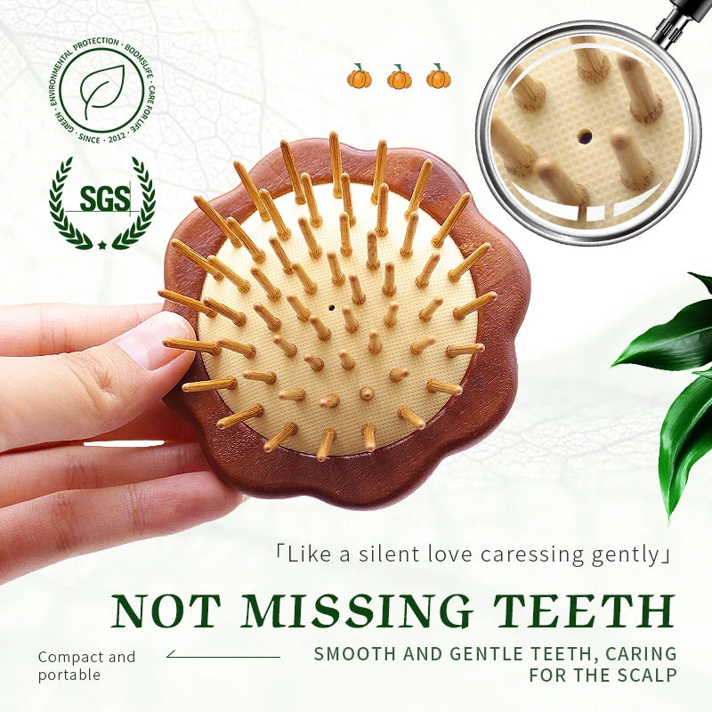 Pumpkin Design Head Scalp Massage Hair Comb Sandalwood Mini Hair Brush Women Portable Pocket Wide Tooth Comb For Hair Care Zpaxo