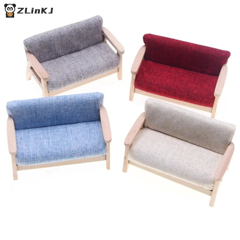 ▶1Pcs Simulation Miniature Living Room Chair 1:12 Mini Dollhouse Furniture Wooden Double Sofa Kids Pretend Play Doll House Decor Zpaxo