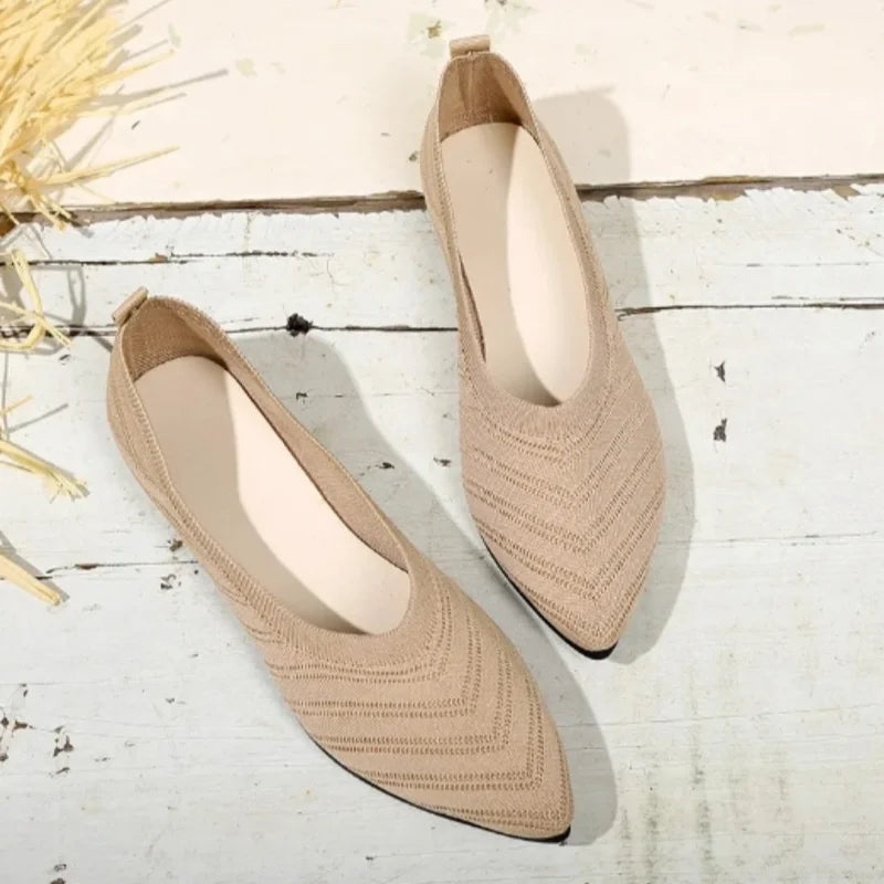 Women's Pointed Toe Flat Shoes Solid Color Knitted Slip on Shoes Casual Breathable Ballet Flats Women Flat Shoes Loafers Women Zpaxo