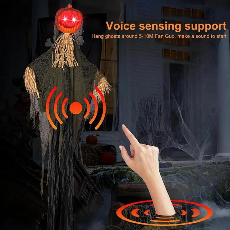 2023 Halloween Hanging Pumpkin Scarecrow Glowing Eyes Scary Voice