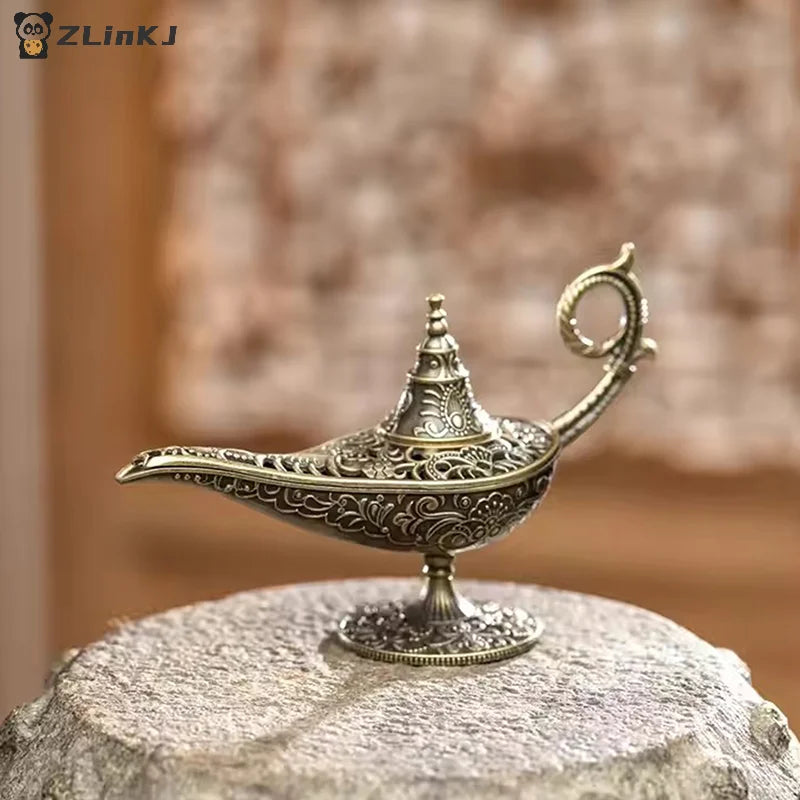 ▶1pce Antique Style Incense Burner Air Purification Metal Aroma Furnace Gifts Wishing Aladdin Lamp Exquisite Home Decoration Zpaxo