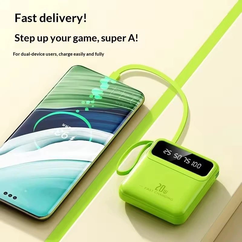 New 20000mAh Mini 4in1 Cable Portable Charger Fast Charging LED Digital Display Power Bank Suitable for IPhone Xiaomi Samsung Zpaxo