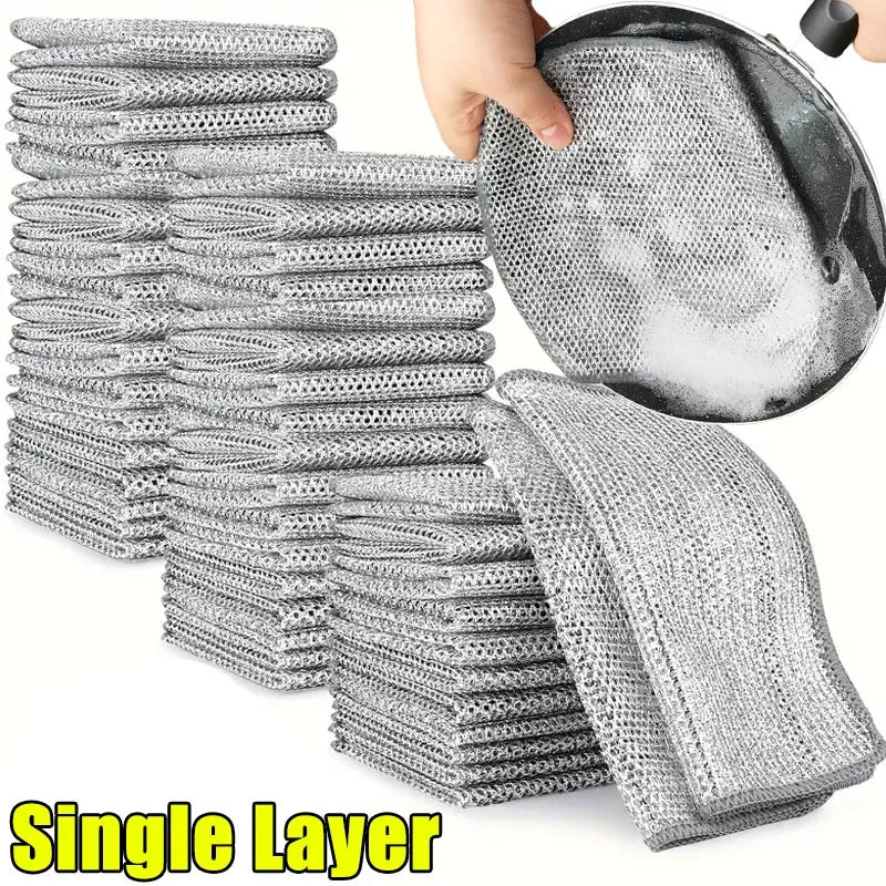 Double-Sided Steel Wire Magic Cleaning Cloths | Kitchen Scrub Rags Kitchen Cleaning Cloths Zpaxo Single Layer 10pcs