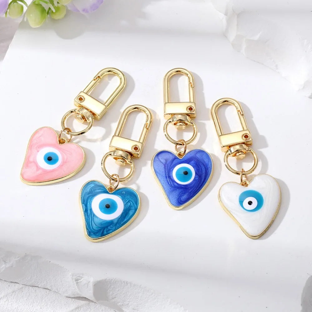 Enamel Turkish Heart Evil Eye Keychain Blue Pendant Gold-color Ring 4 Zpaxo