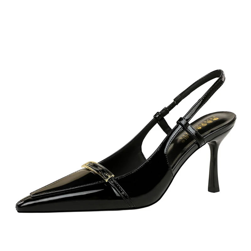 European American Banquet Pointed Heels Thin Heel Patent Leather Zpaxo
