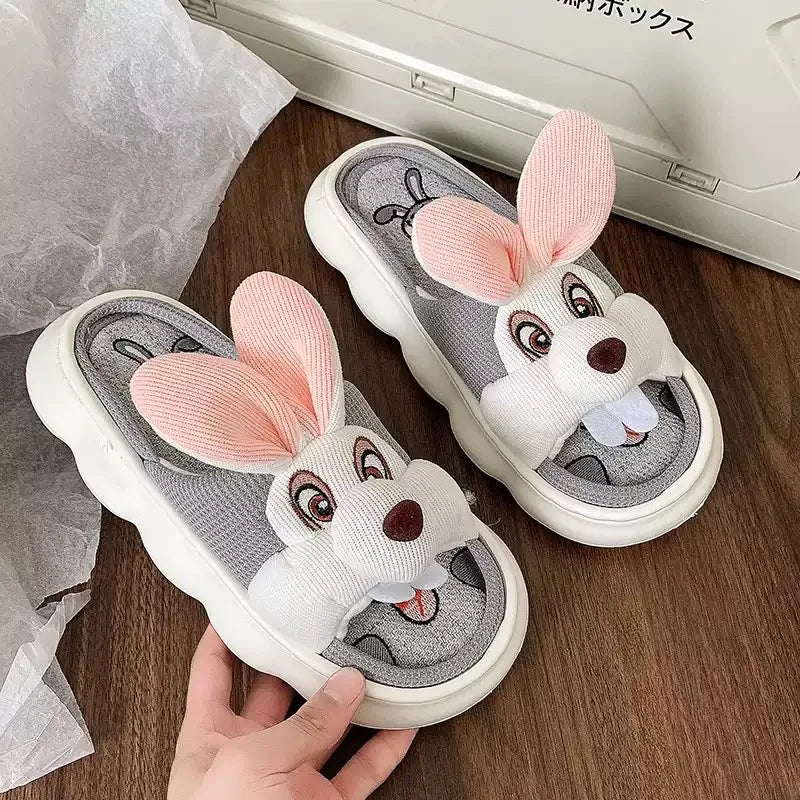 SHAJI Cute Cartoon Rabbit Couple Slippers Unisex Spring Summer Cotton