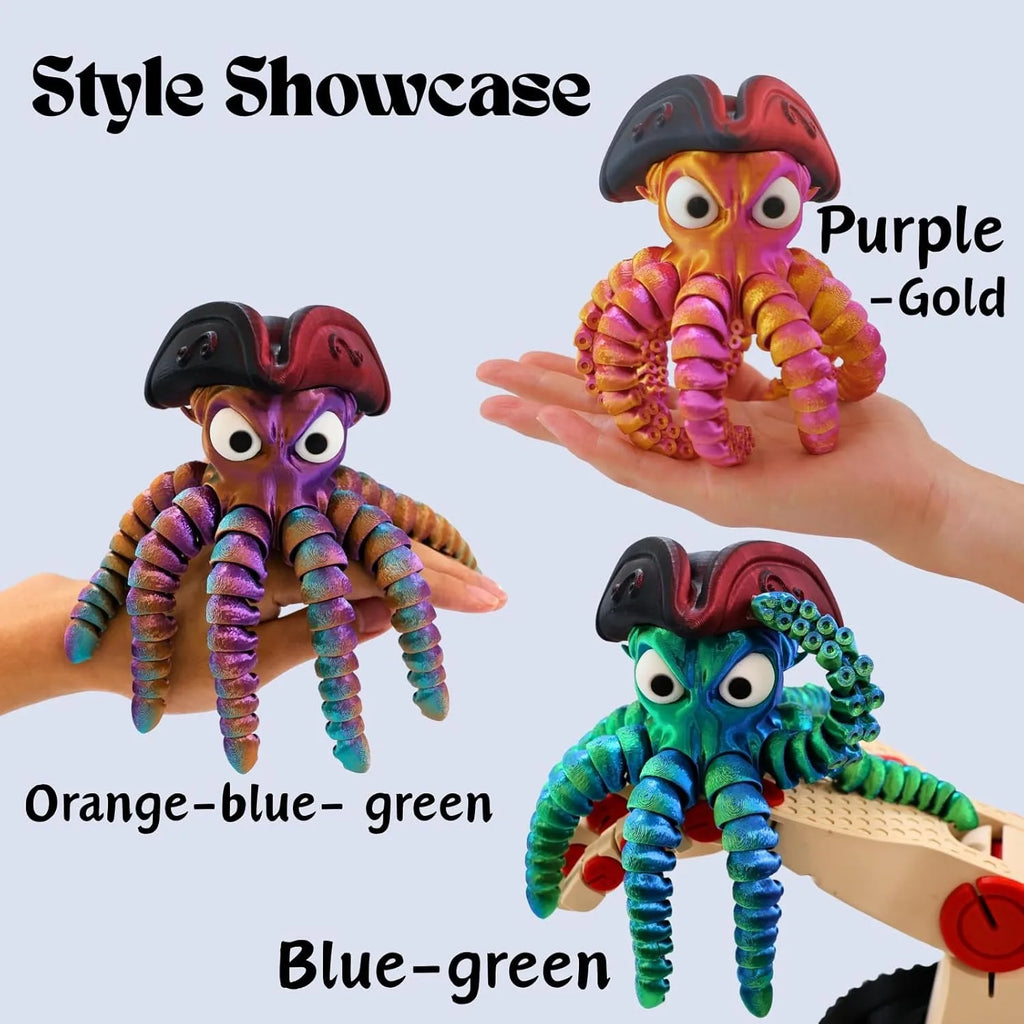 3D Printed Pirate Octopus Animals Flexible Joints Home Office