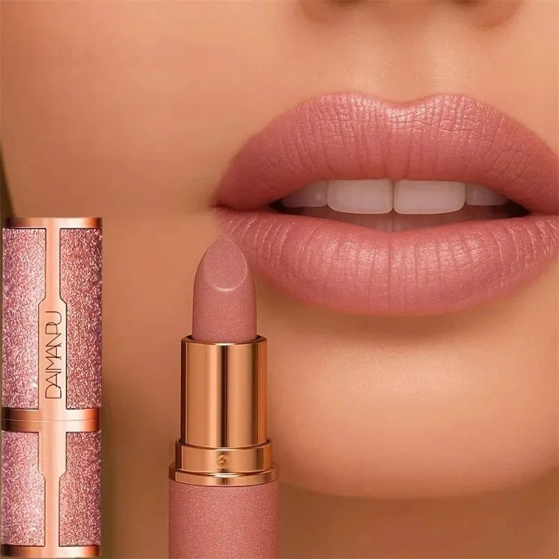 Rose Smoke Powder Lipstick Pearlescent Glitter Bright Starry Sky Glossy Diamond Velvet Lipstick Waterproof Durable Women Makeup Zpaxo