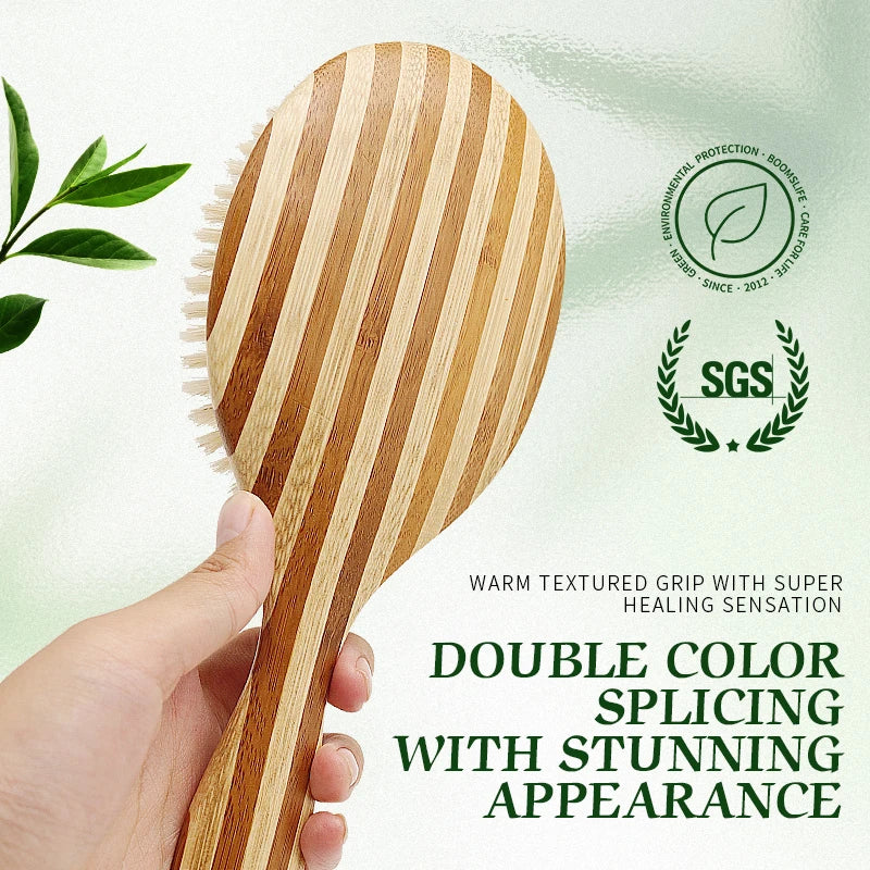BOOMSLIFE Custom Soft Boar Bristle Hair Brush Wood Bamboo Comb for Hair Women Scalp Massage Detangle Brush Barber Accessories Zpaxo