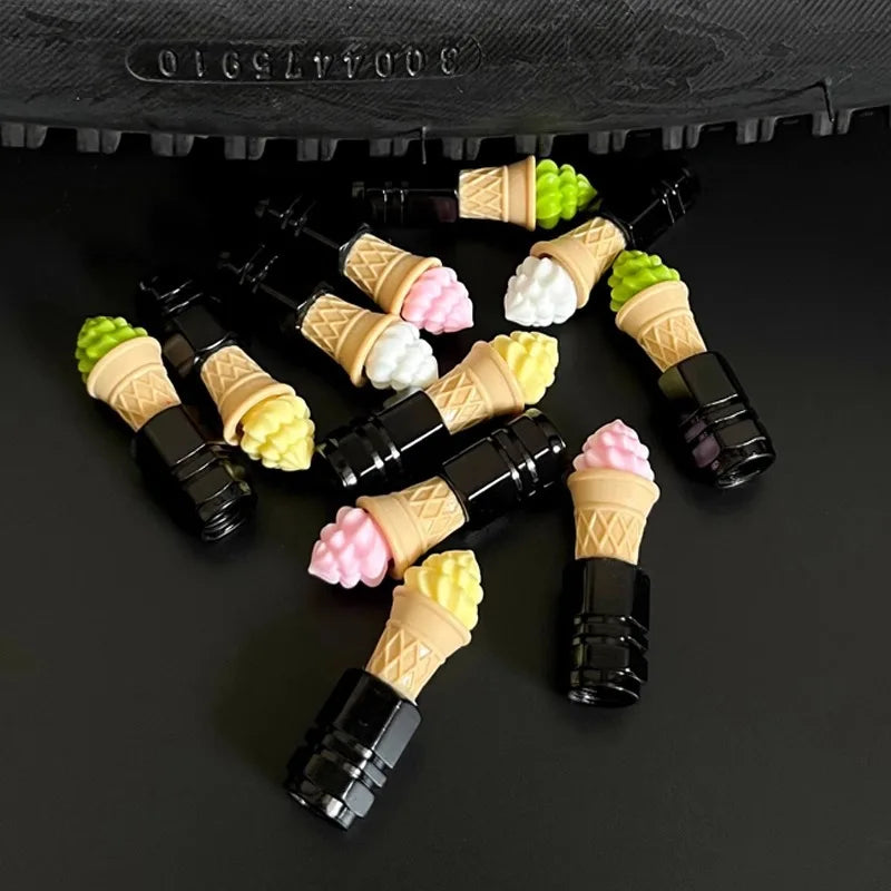 Cute Ice Cream Bike Valve Caps – 4-Pack Dustproof Tire Caps