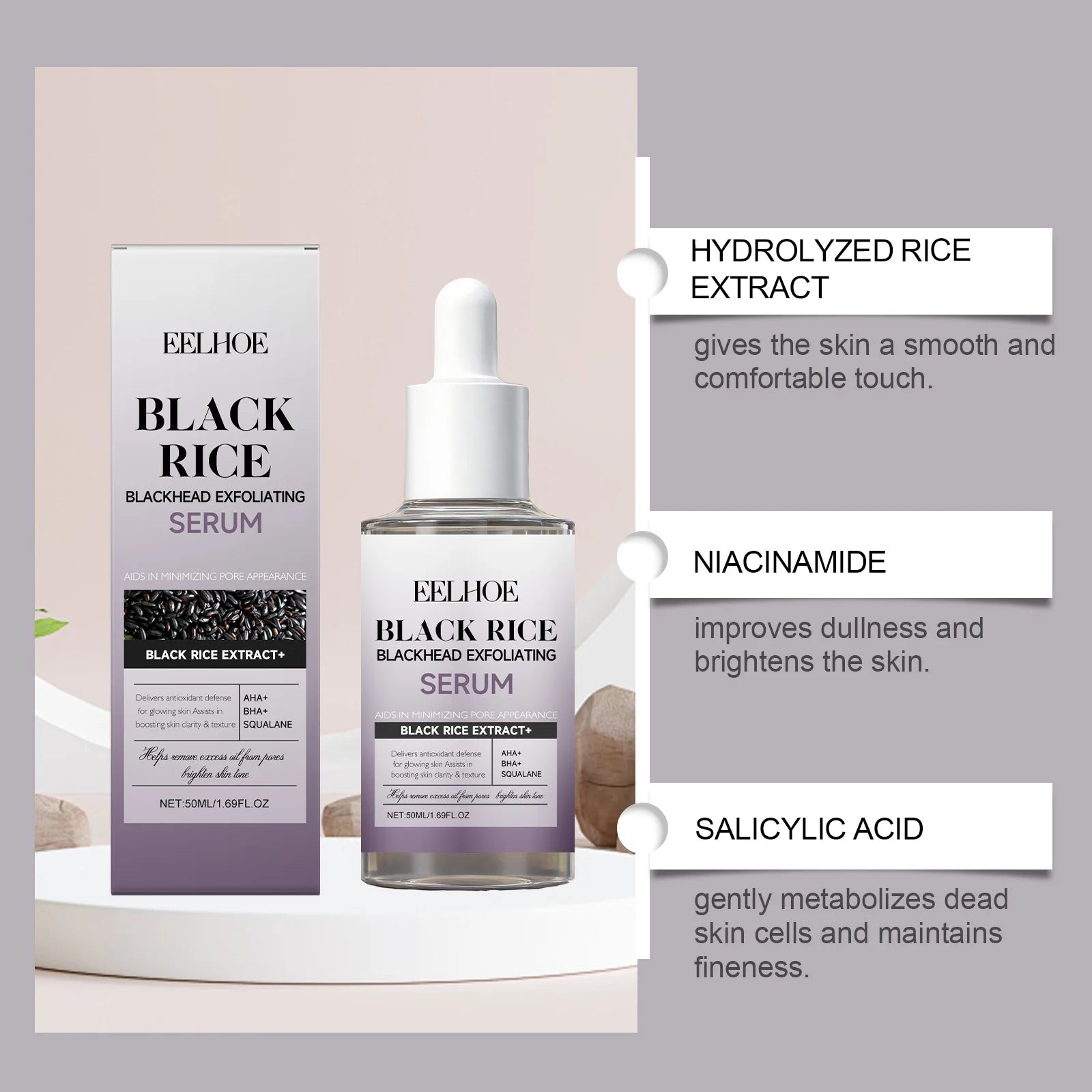 Black & White Rice Exfoliating Serum Set – BHA Niacinamide AHA Exfoliating Serum Set Zpaxo