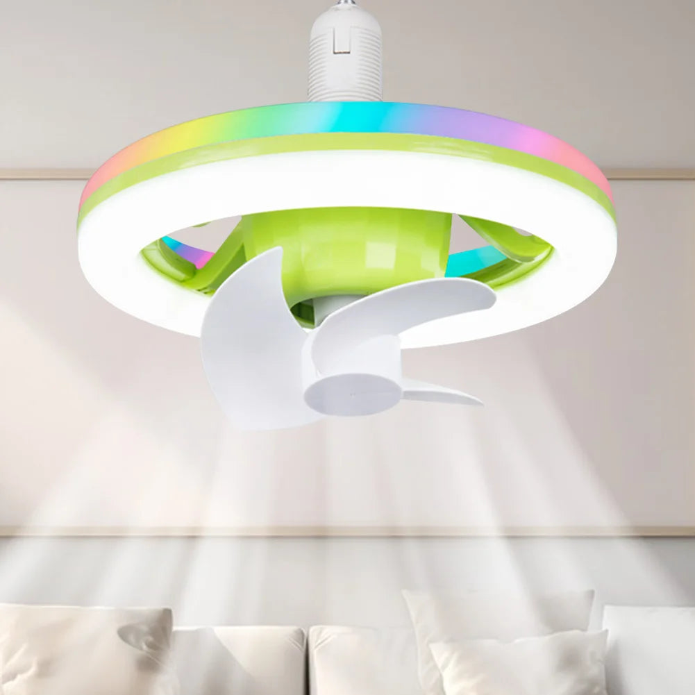 Ceiling Fan with RGB LED Light Remote Control/Switch Control Smart Silent Ceiling Fan E27 Base Cooling Fans Lamp for Living Room Zpaxo