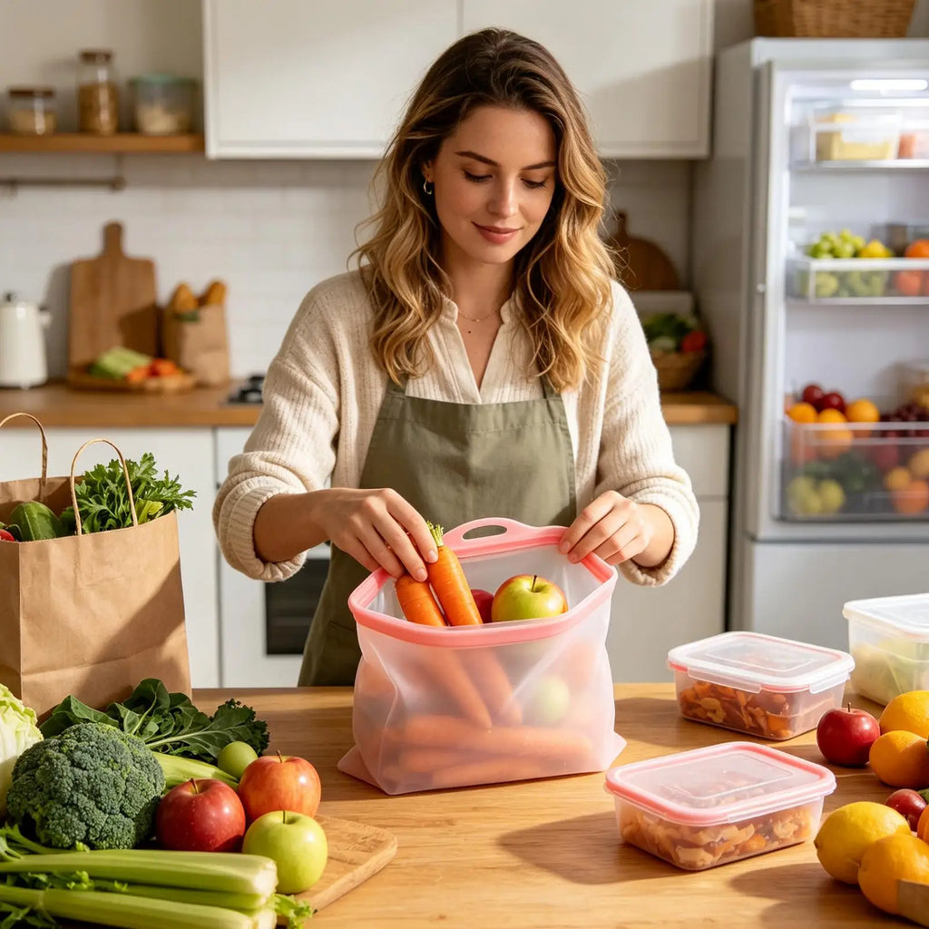 Reusable Silicone Food Storage Bags Stand Up Leak Proof Microwave