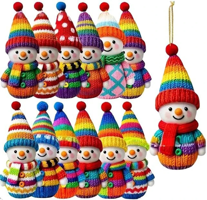 32-Piece Wooden Snowman Christmas Ornaments – Colorful Pom-Pom Christmas Ornament Set Zpaxo