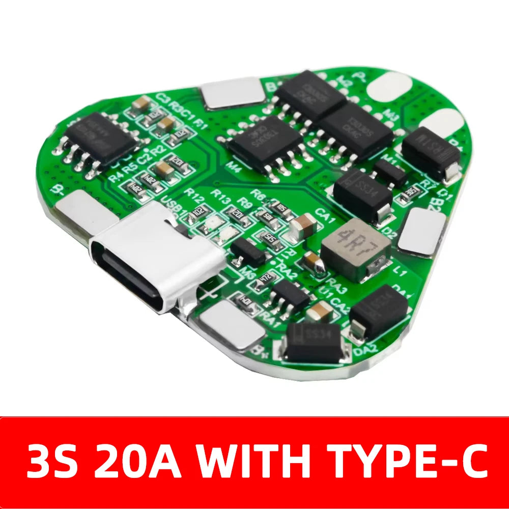 3S 12V 20A 18650 Li-ion Battery Protection Board withType-C Port Overcharge Protection for DIY Power Bank Zpaxo 3S 20A with type-c 5pcs