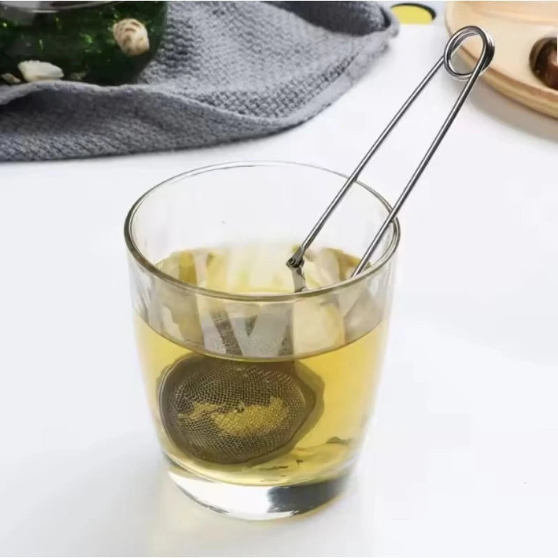 Stainless Steel Tea Infuser Ball Silver Handle Mesh Strainer Press