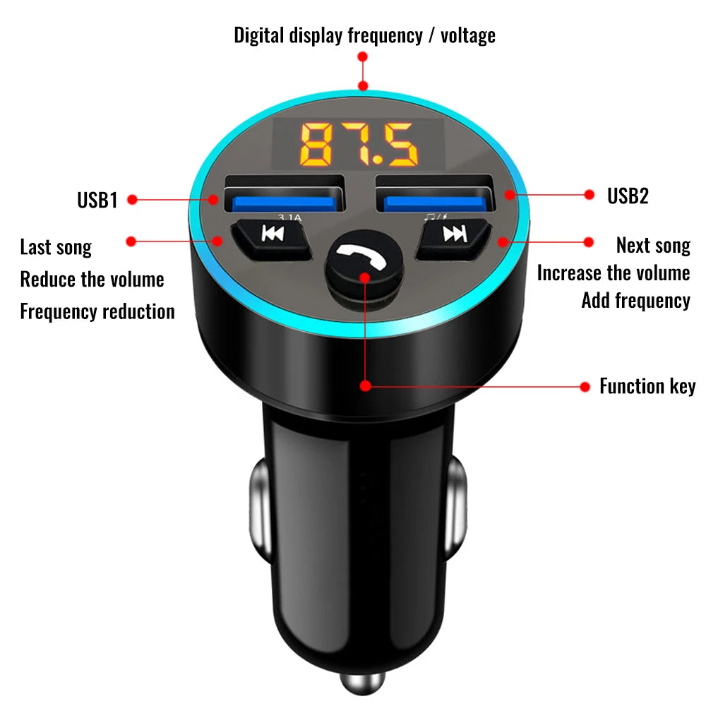 Bluetooth 5.0 FM Transmitter Handsfree Car Radio Modulator MP3/MP4 Player USB Super Quick Phone Charge Adapter for Automobile Zpaxo
