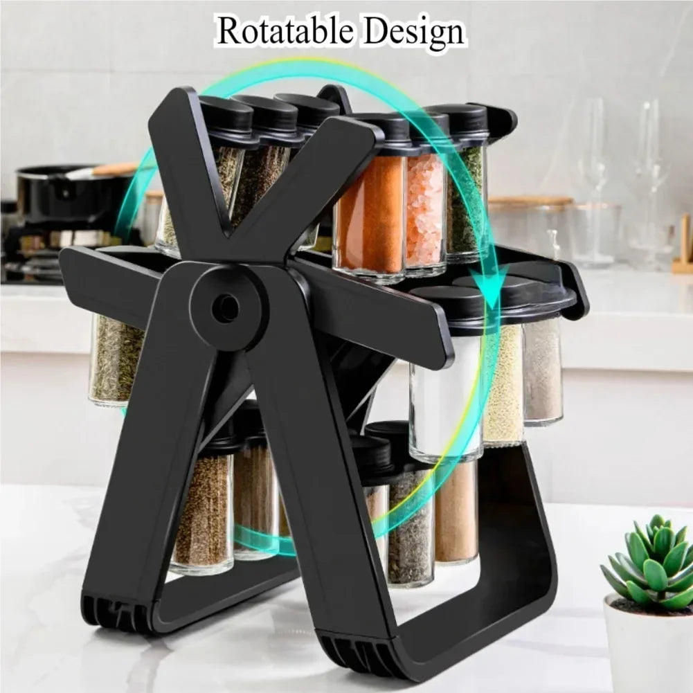 Household Rotating Storage Rack Rotating Glass Spice Rack Set Kitchen Storage Rack Spice Storage Rack Seasoning Storage Rack Zpaxo black-spice rack 5-tier