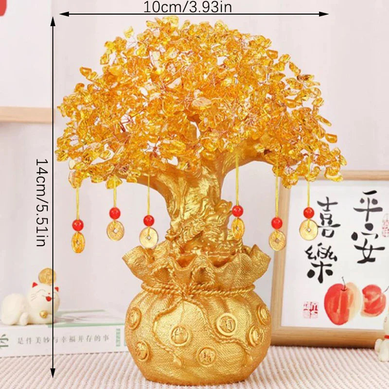 Lucky Tree Wealth Yellow Crystal Natural Money Ornaments Bonsai Luck Zpaxo