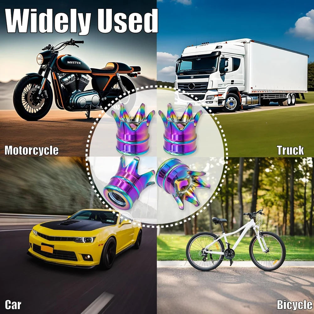 4-Pack Crown Aluminum Tire Valve Stem Caps – Dustproof & Stylish