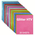 20 Sheets Glitter Heat Transfer Vinyl, Iron-on Vinyl Glitter HTV Perfect for Heat Press on T-Shirts, Clothes, Bags, Pillows Zpaxo 20 Sheets