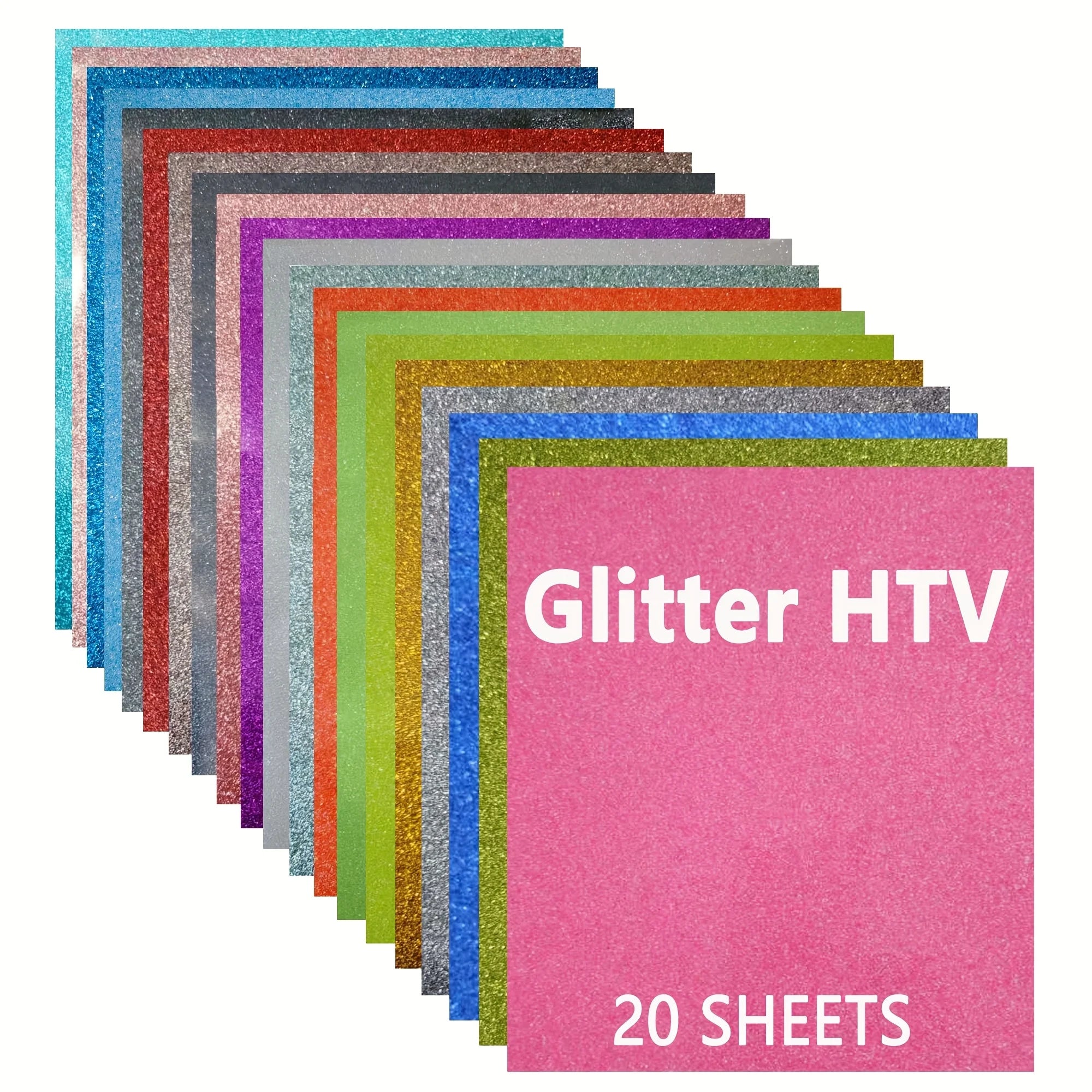 20 Sheets Glitter Heat Transfer Vinyl, Iron-on Vinyl Glitter HTV Perfect for Heat Press on T-Shirts, Clothes, Bags, Pillows Zpaxo 20 Sheets