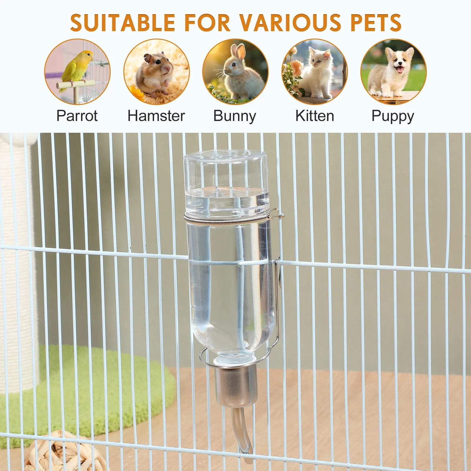 Squirrel Rabbit Pet Water Feeder Small Leak Proof Automatic Stainless