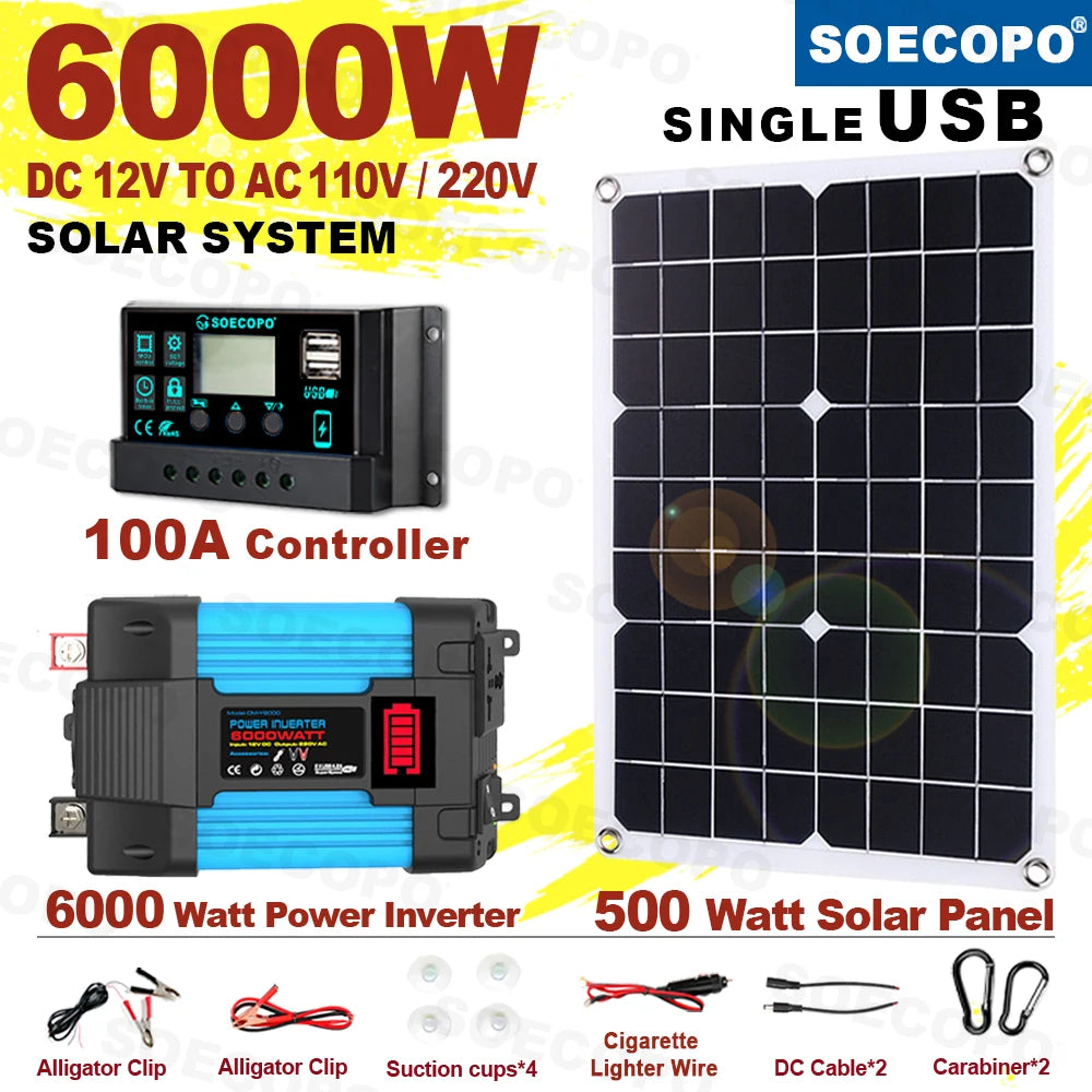6000W Solar System DC12V 110V 220V Off-grid Inverter 100A Controller
