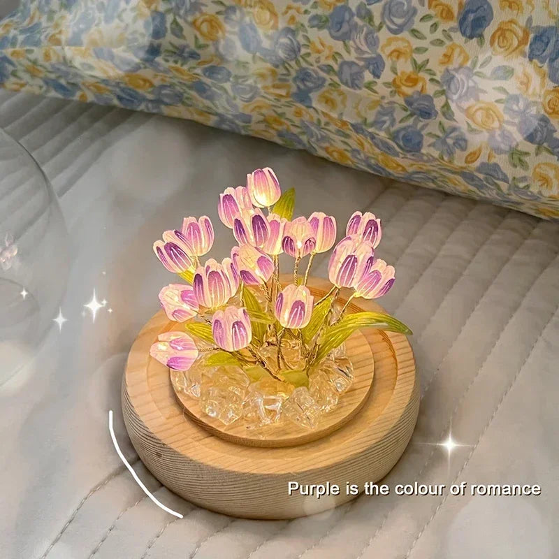 LED Tulip Flower Night Light – DIY Glass Dome Bedside Lamp Decorative Night Lamp Zpaxo