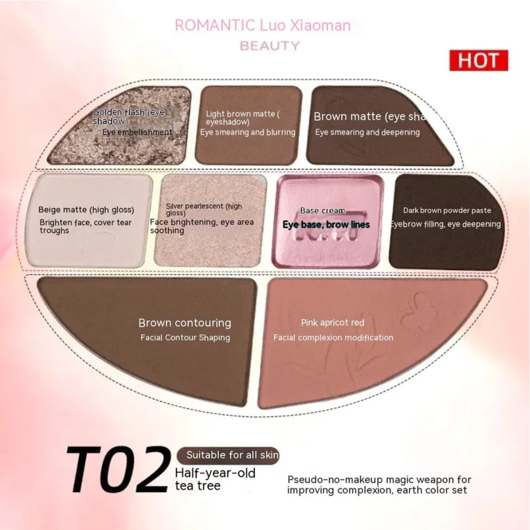 RMT ROMANTIC BEAUTY #Facial Comprehensive Dish Nine Color Eyeshadow Highlight Contour All-Round Blush Makeup Cosmetics Zpaxo T02
