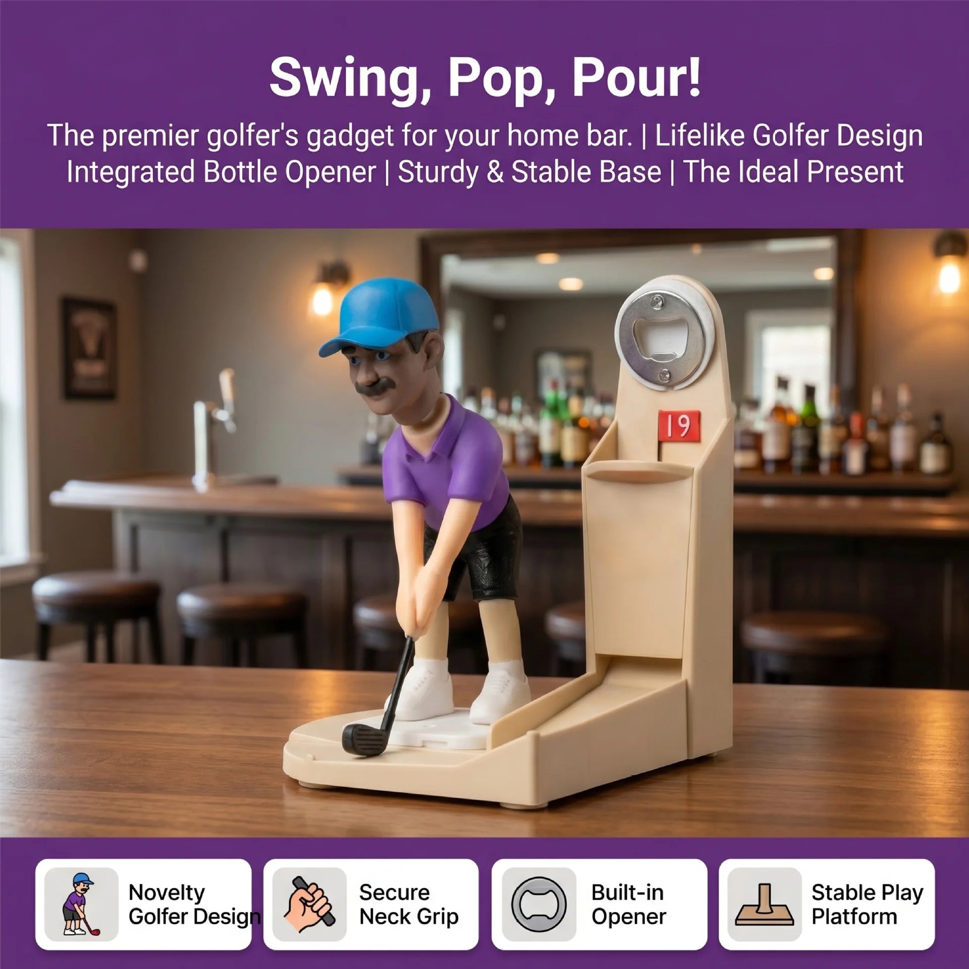 Golf Shot Cap Opener Automatic Beer Launcher Swing Novelty Bar Tool Zpaxo