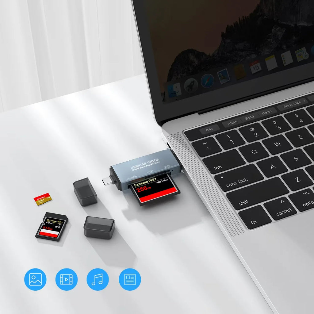 Typec Card Reader 3-in-1 SD Memory MicroSD DSLR Camera Dual Purpose Zpaxo
