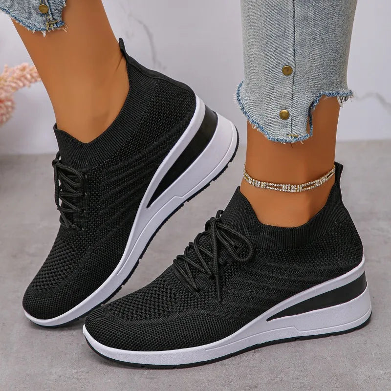 Women's Breathable Knitting Wedge Sneakers Thick Sole Casual Woman