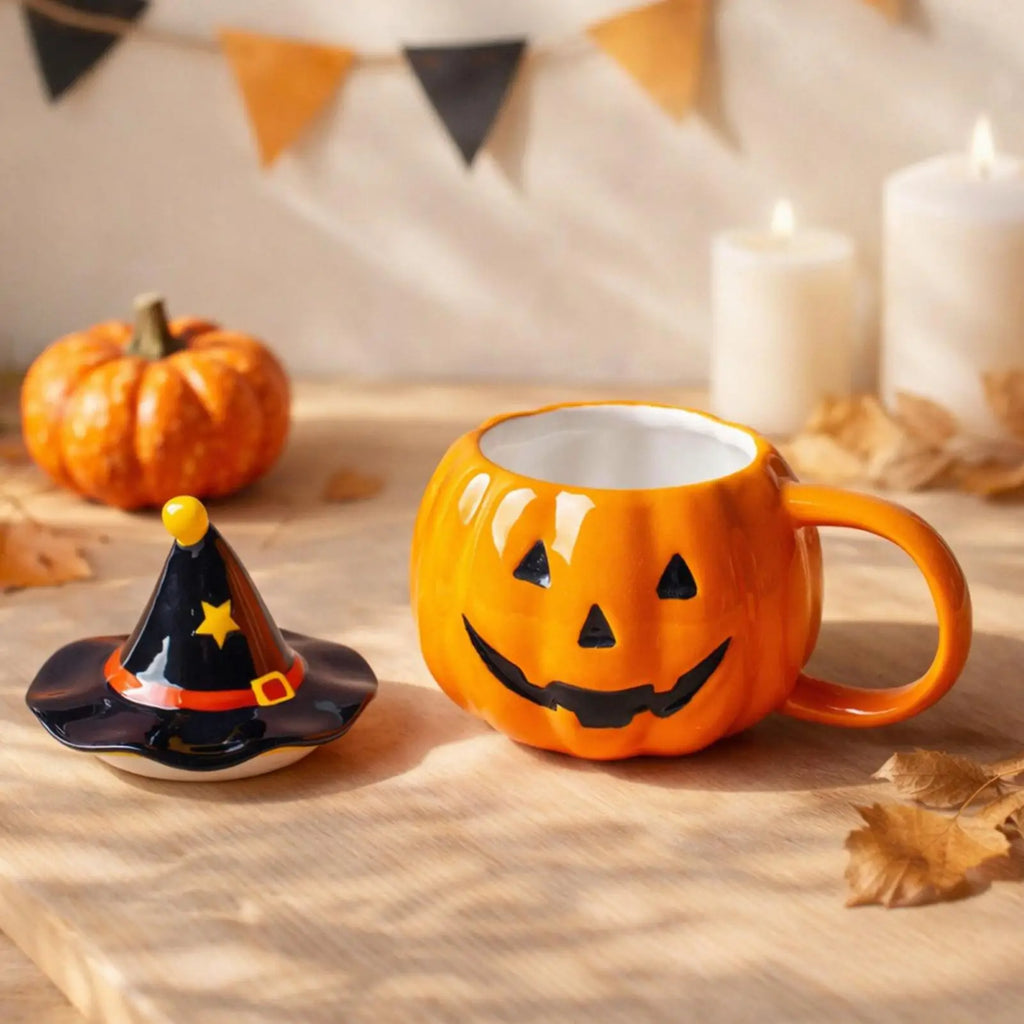 Halloween Coffee Mug Pumpkin Ceramic Cup Lid Aesthetic Cold Weather