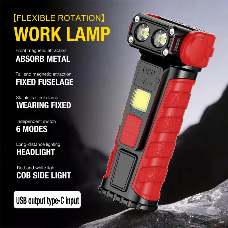 Power Portable Flashlight Multifunctional Work Light Clip Bright