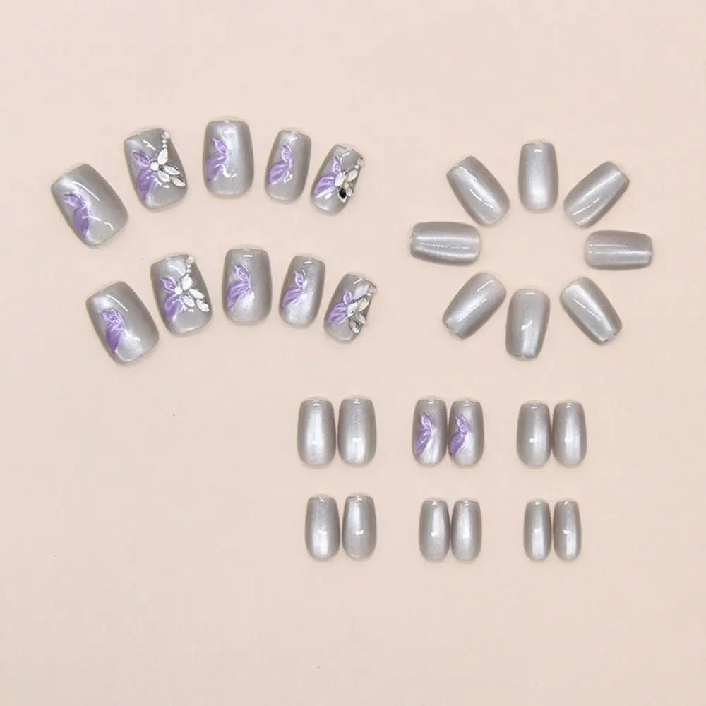 Short Ballerina False Nails Cat Eye Shining Slices French Nail Tips Zpaxo