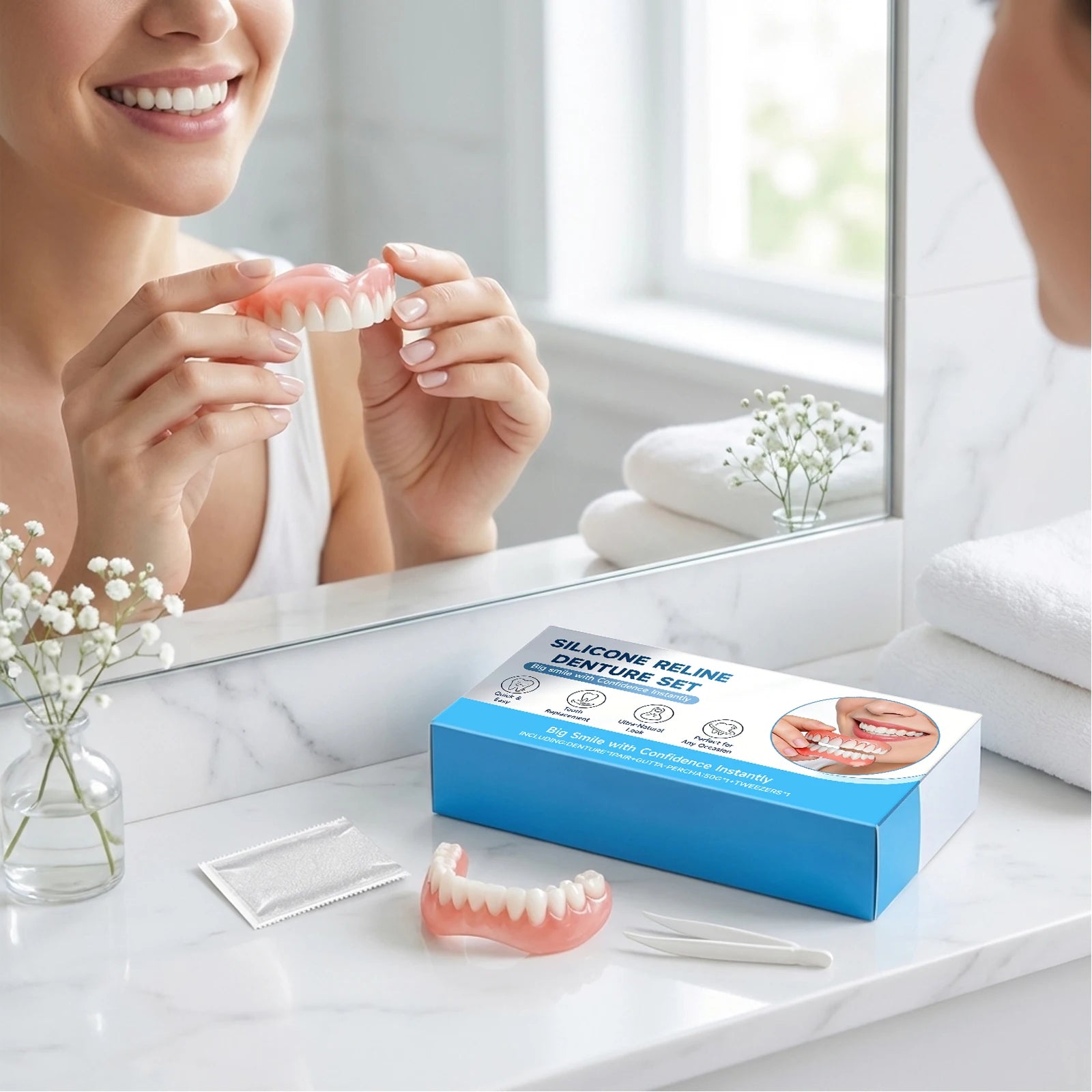 Silicone Reline Denture Set – Fake Teeth Kit for Comfort & Fit Denture Reline Kit Zpaxo