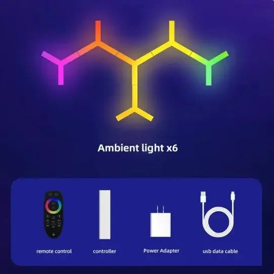 WIFI APP Smart Lamp Tuya Music Rhythm Control Splicing Ambient Quantum Lights LED Night Light for Game Room Bedroom Decoration Zpaxo 6 PCS Set AU Plug
