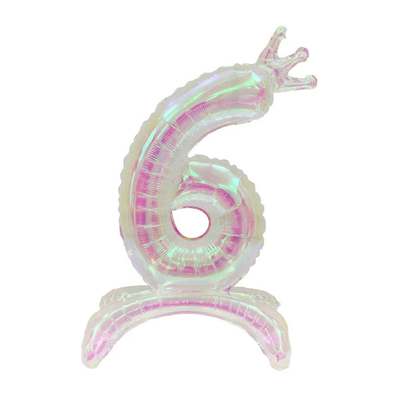 Iridescent Transparent Standing Number Balloons Crown 0-9 Digital