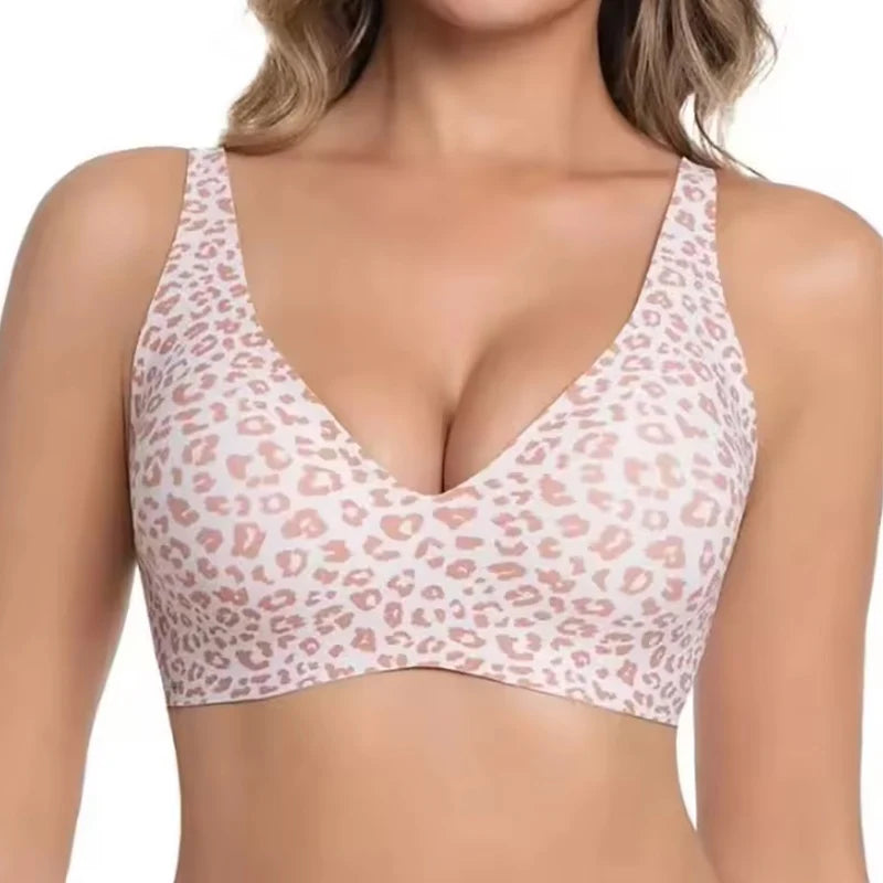 Wireless Seamless Leopard Bra Soft Support Full Coverage Thin Molded