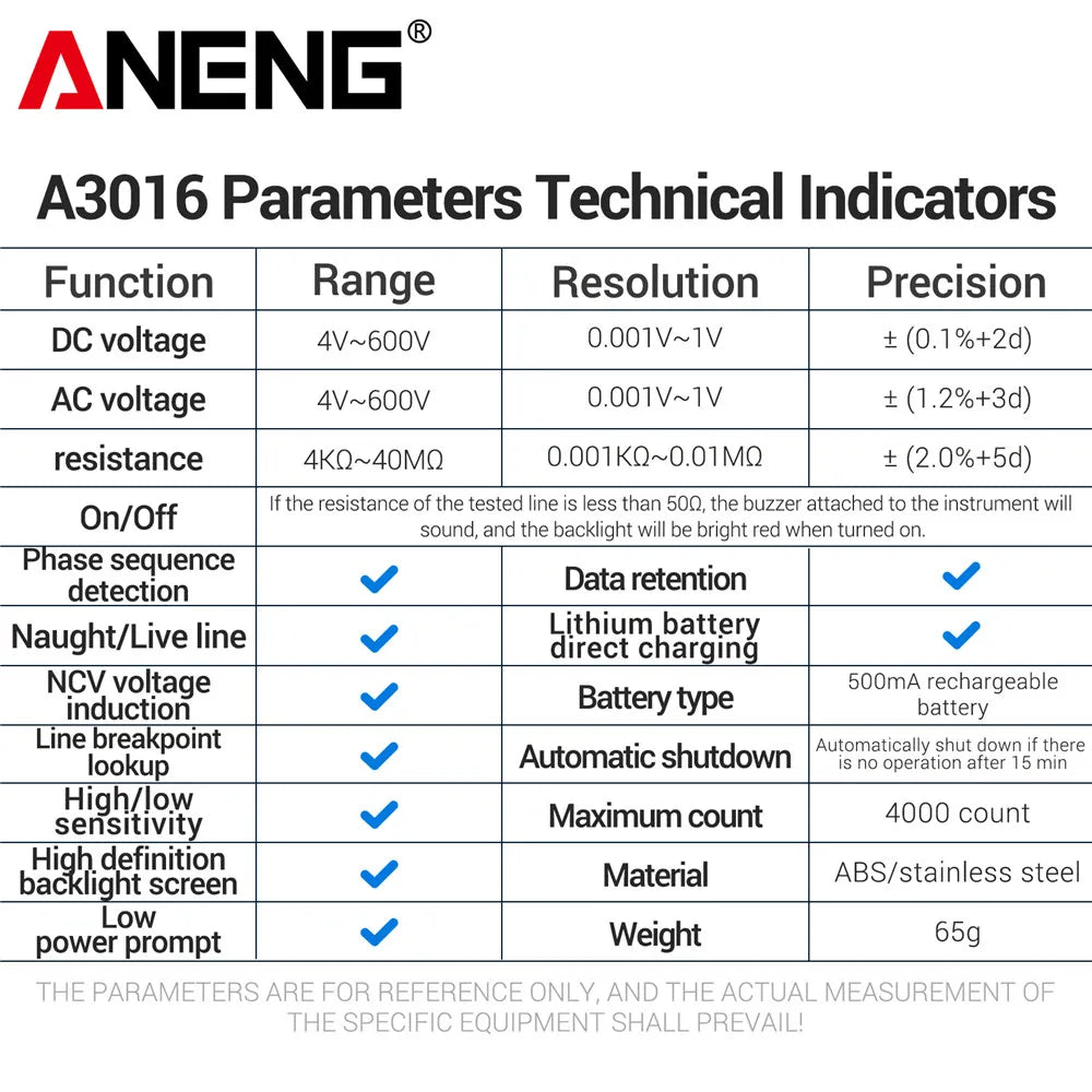ANENG A3016 Car Voltage Test Pen Digital Multimeter Smart AC DC 600V