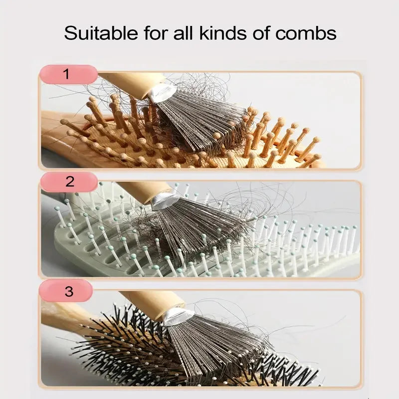Hair Brush Cleaner Tool Wooden Handle Mini Dirt Remover Brushes Metal