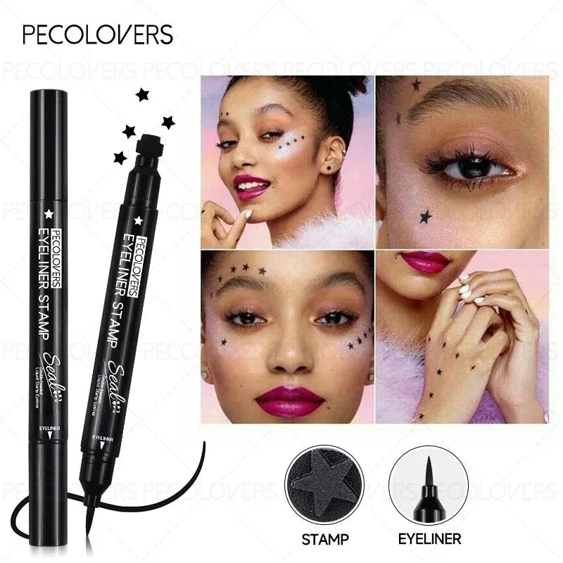 Moon Flower Star Eyeliner Stamp Pen Waterproof Double-head 2 IN 1 Black Liquid Eye Liner Pencil Love Heart Quick Dry Makeup Zpaxo