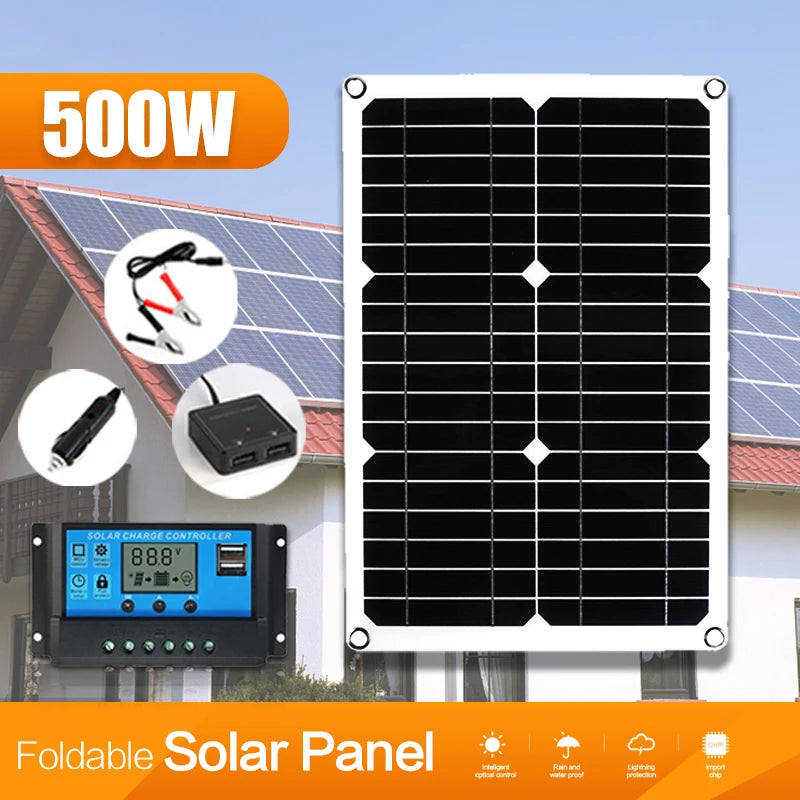 500W Portable Solar Panel 18V 12V Waterproof USB Port 5V Charger Zpaxo